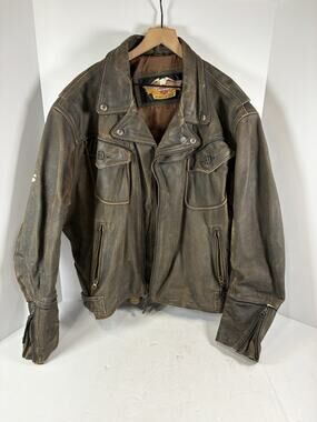 Harley Davidson Distressed Brown Leather Jacket XXXL Embossed Wing Logo Biker